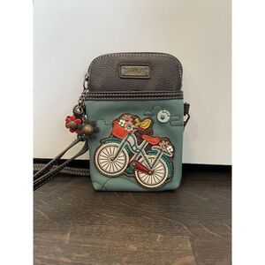 Chala Crossbody Cell Phone Purse Teal Bicycle Vegan Leather